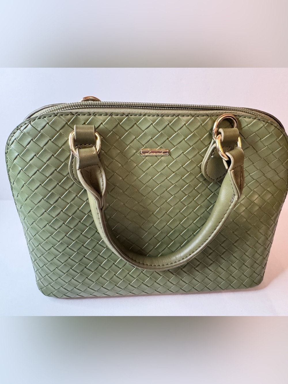 LOVEVOOK Woven Faux Leather Satchel Sage Green Quiet Luxury Top Handle Handbag